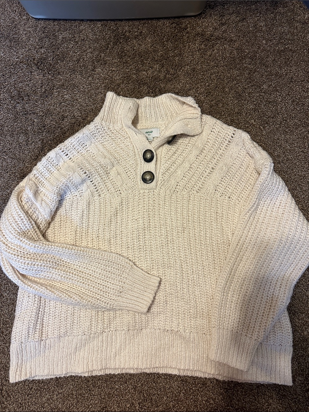 aerie Ivory Chunky Knit Button Cardigan
